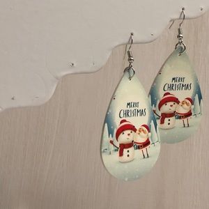 Santa Snowman Merry Christmas PU Leather Teardrop Earrings
